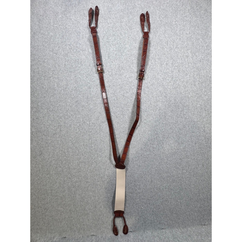 Trafalgar Mens Brown Crocodile Embossed Leather Suspenders Y-Back Button Braces